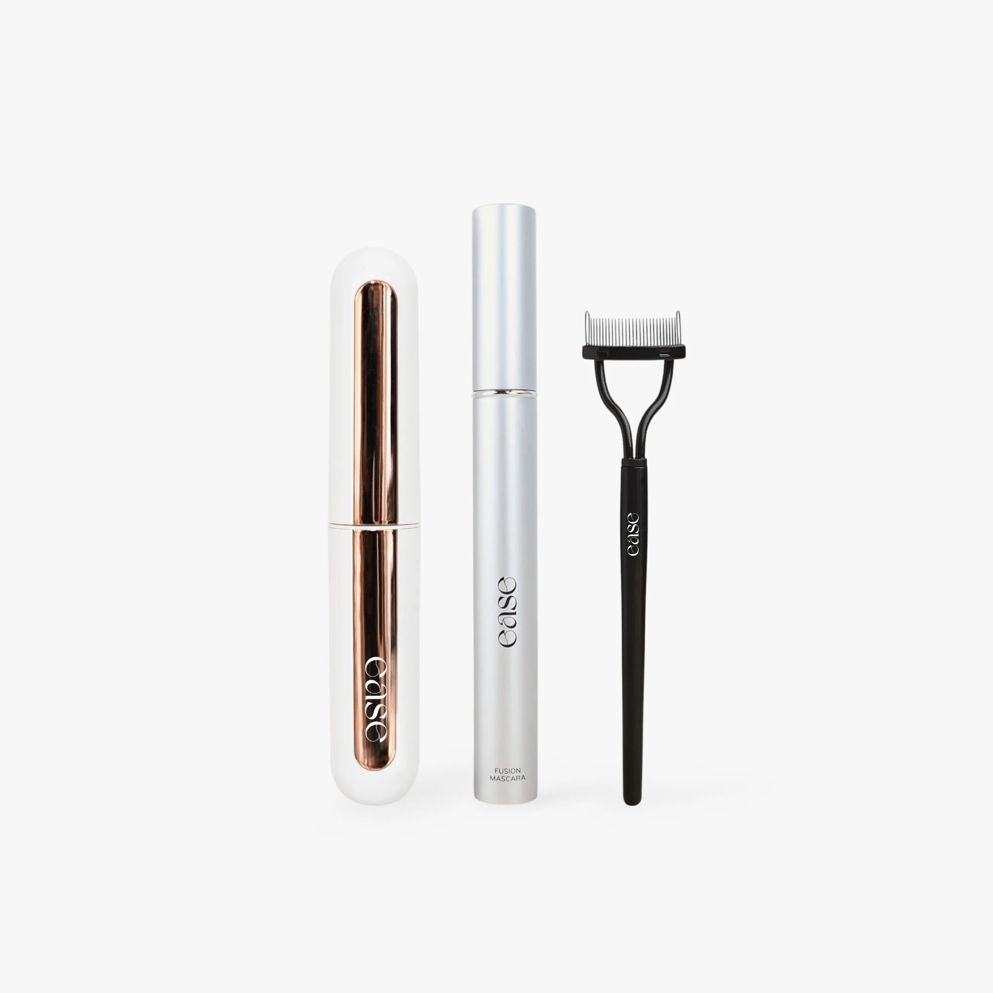 All-in-One lash kit by Ease including curler, Fusion Mascara, and lash separator