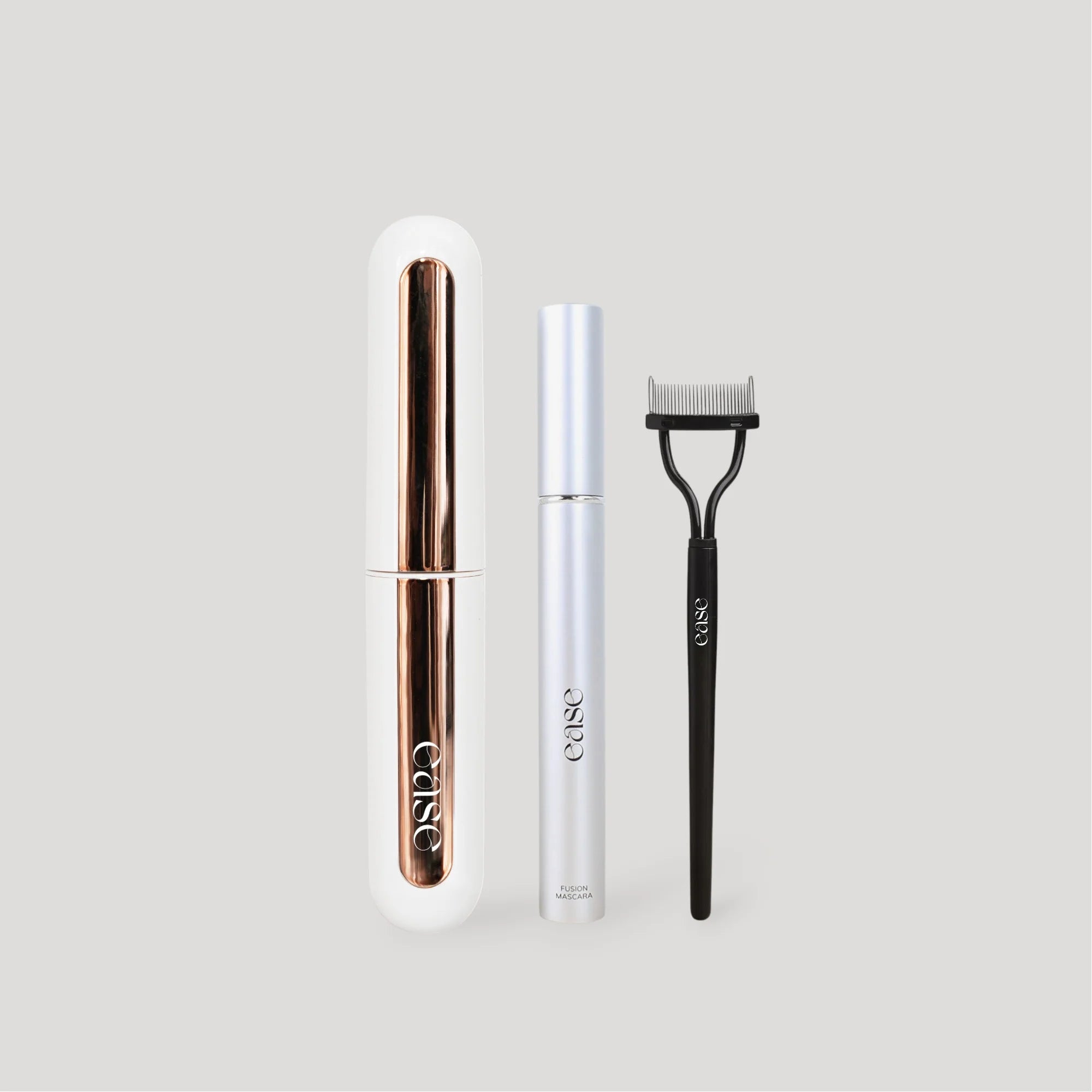 All-in-One lash kit by Ease including curler, Fusion Mascara, and lash separator